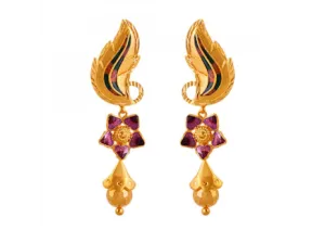 Unique 22k Gold Drop Earrings With Meenakari Work