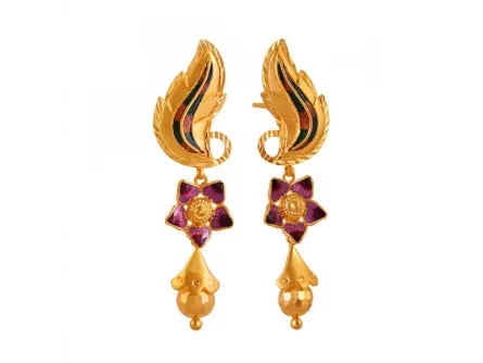 Unique 22k Gold Drop Earrings With Meenakari Work