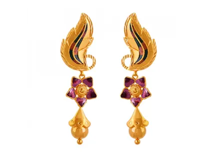 Unique 22k Gold Drop Earrings With Meenakari Work