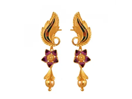 Unique 22k Gold Drop Earrings With Meenakari Work