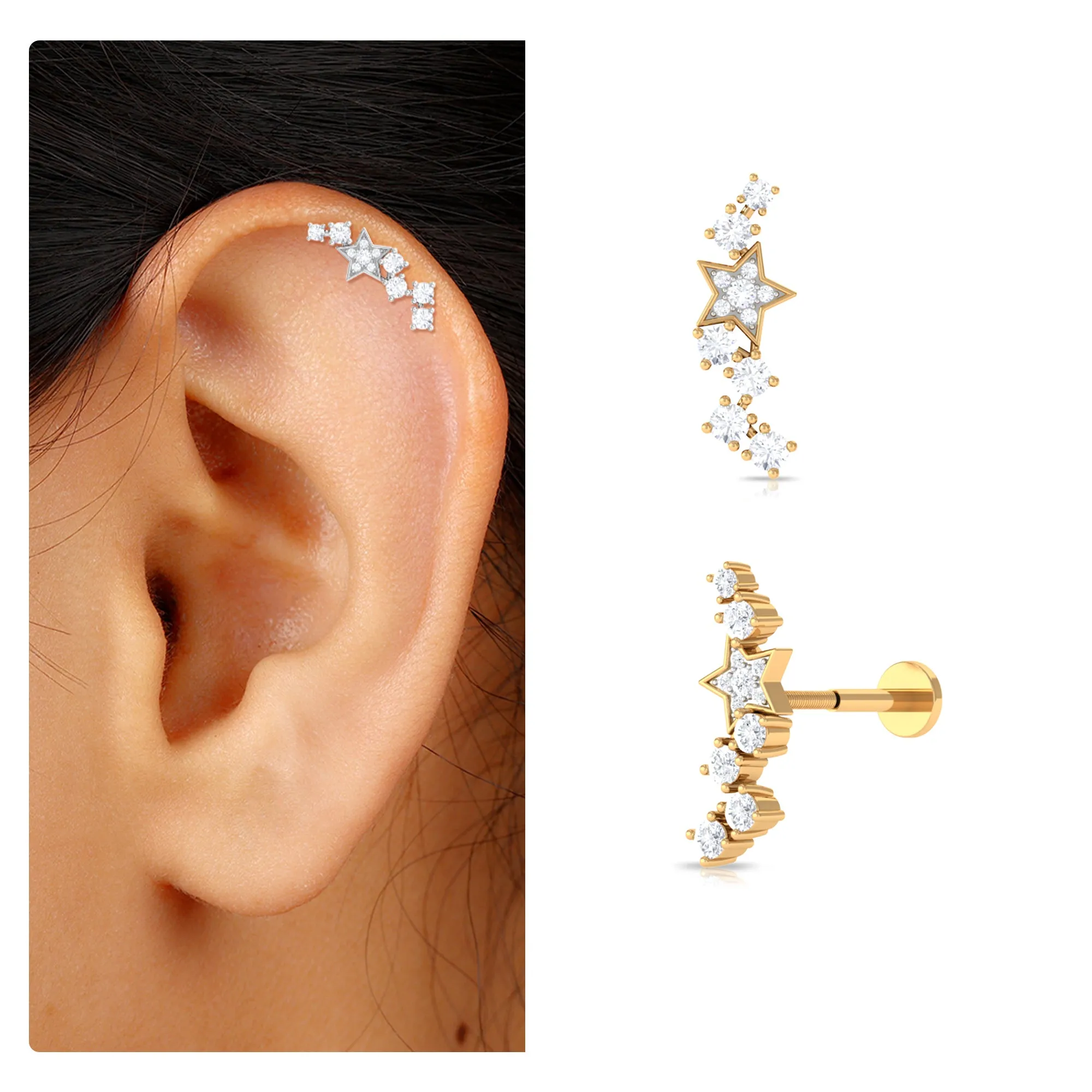 Unique Diamond Star Crawler Helix Earring