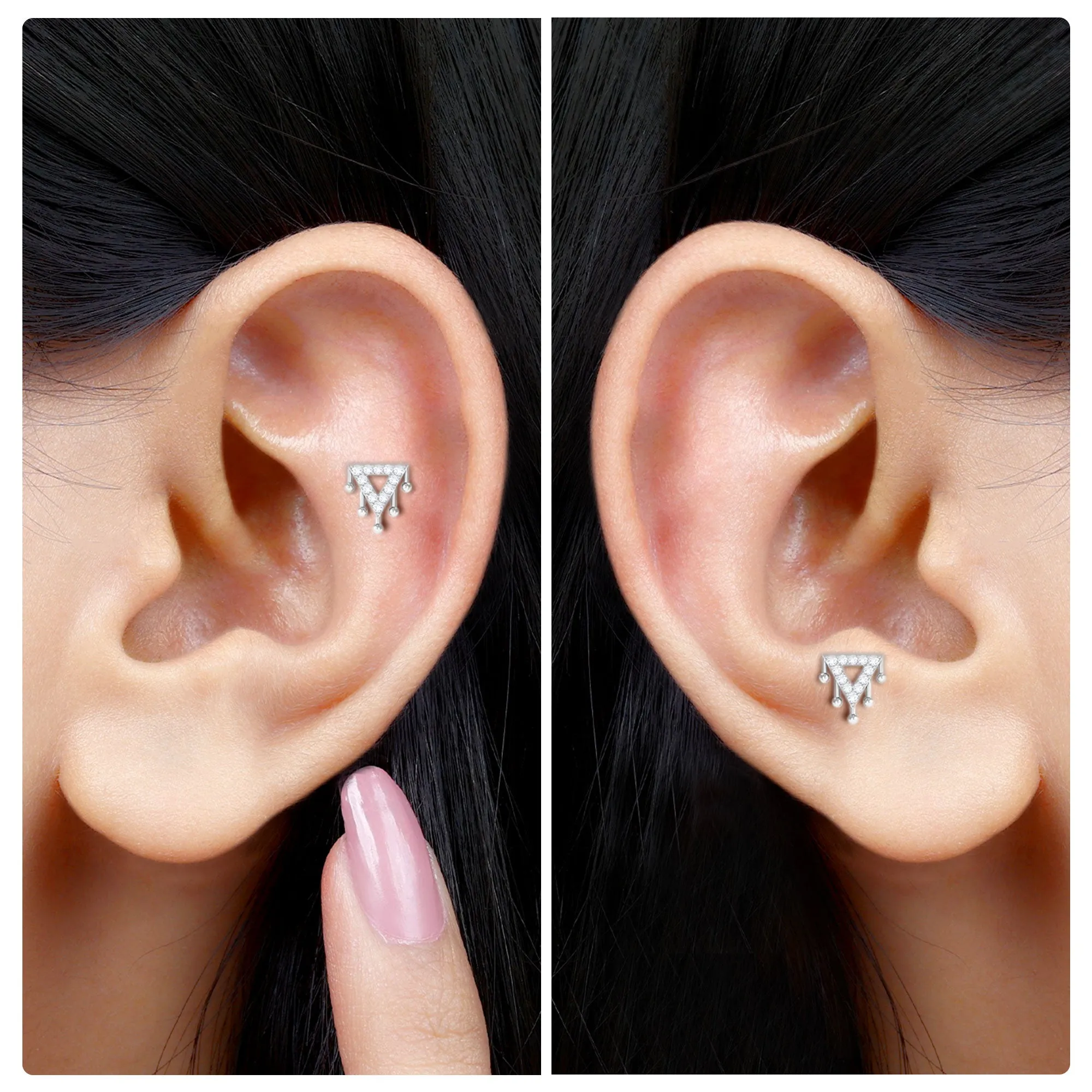 Unique Diamond Triangle 14K Gold Cartilage Earring