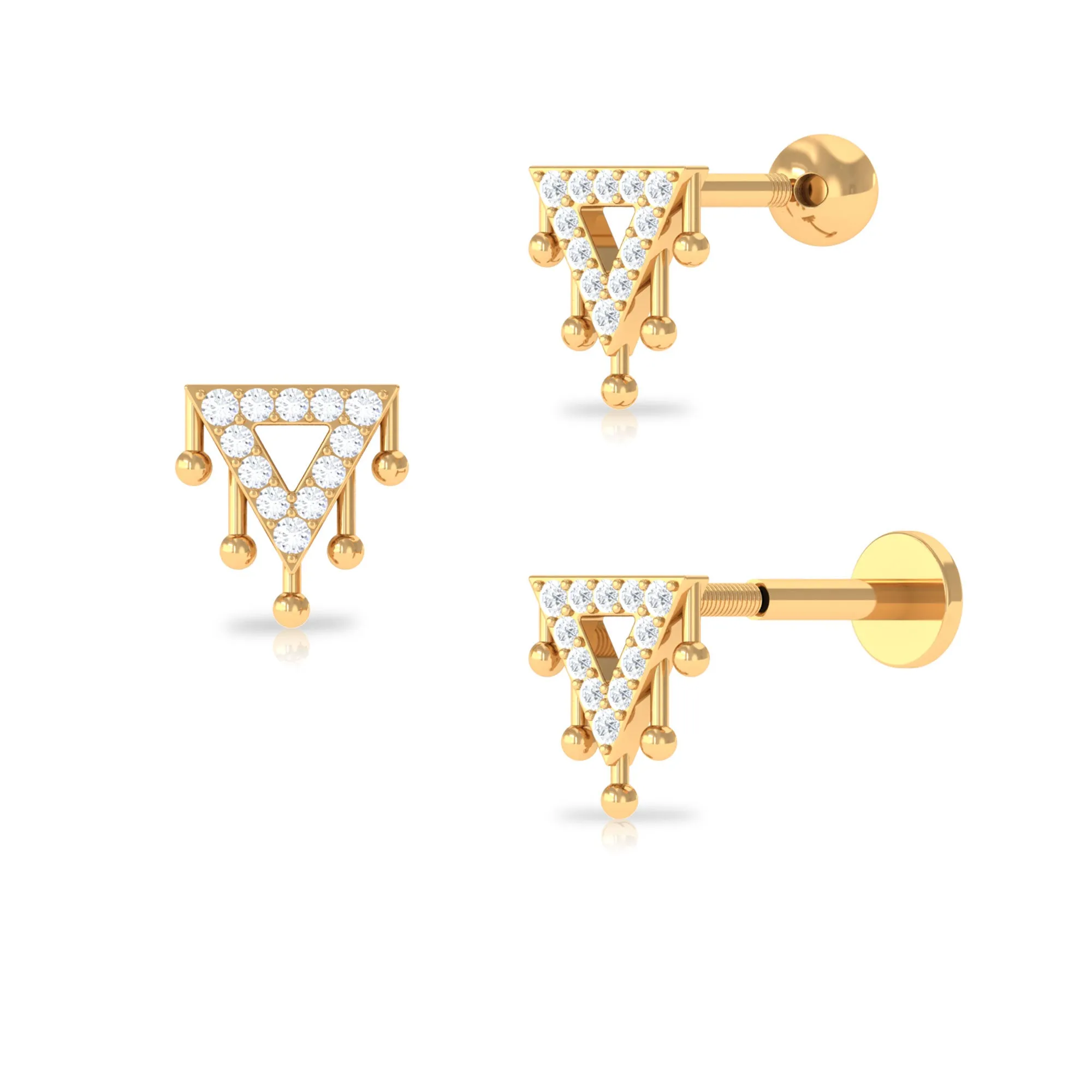 Unique Diamond Triangle 14K Gold Cartilage Earring