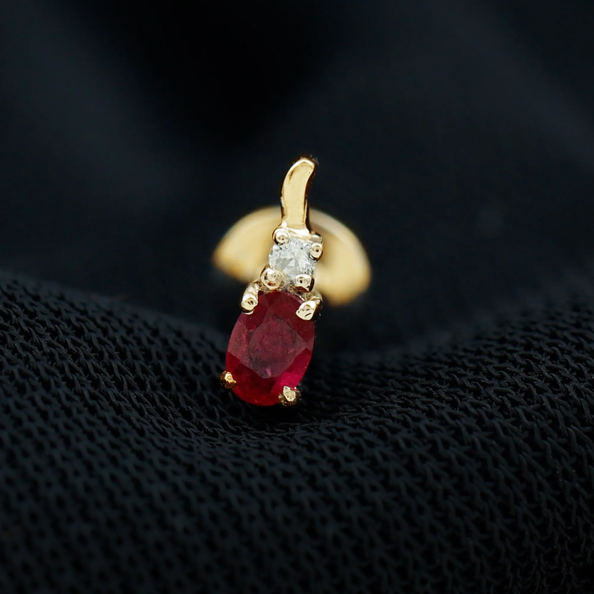 Unique Oval Ruby Forward Helix Earring with Diamond