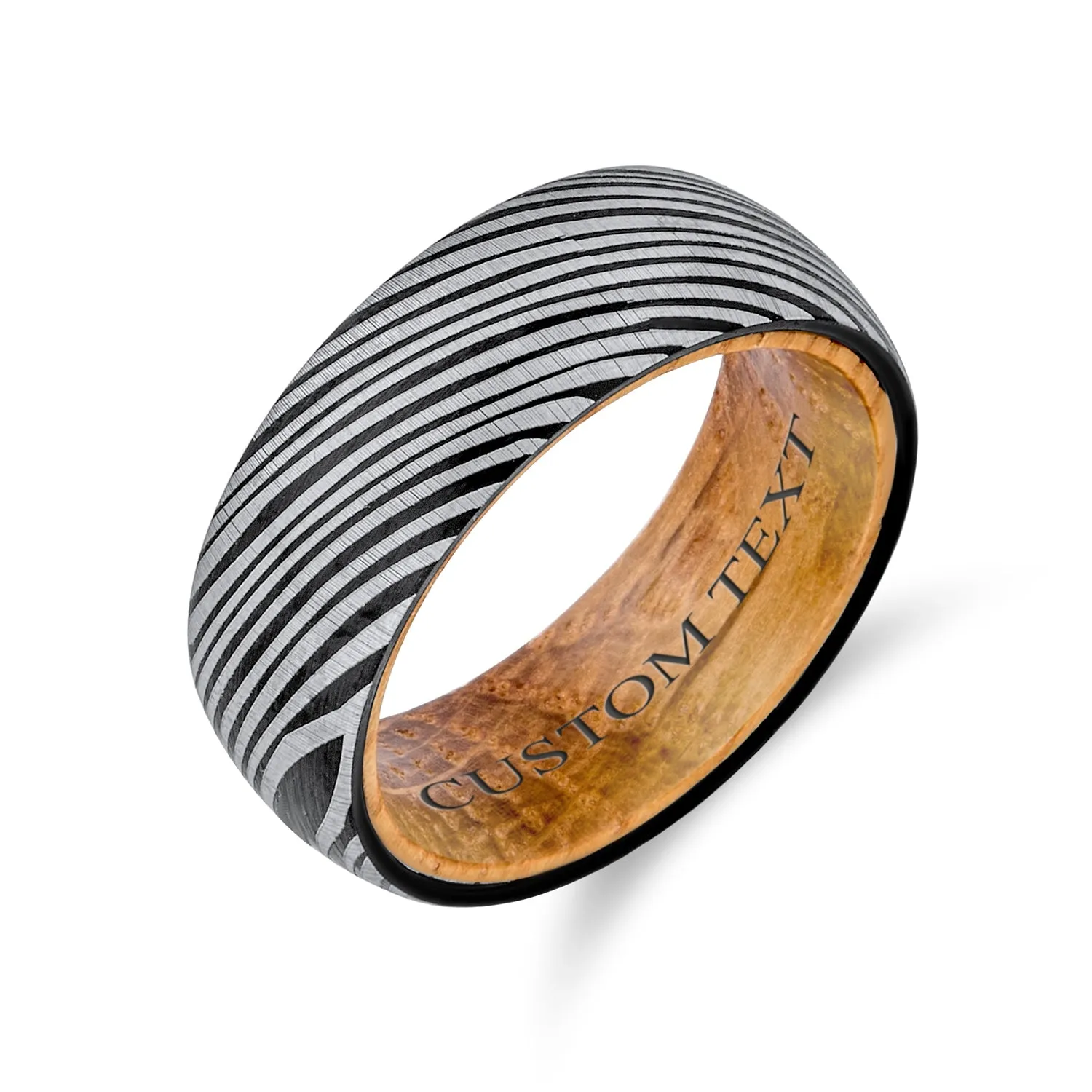 Unisex Tungsten Wedding Band Ring with Wood Grain Matte Finish and Oliver Wood Liner