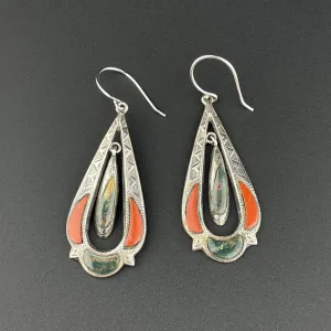 Victorian Silver Scottish Agate Chandelier Dangle Earrings