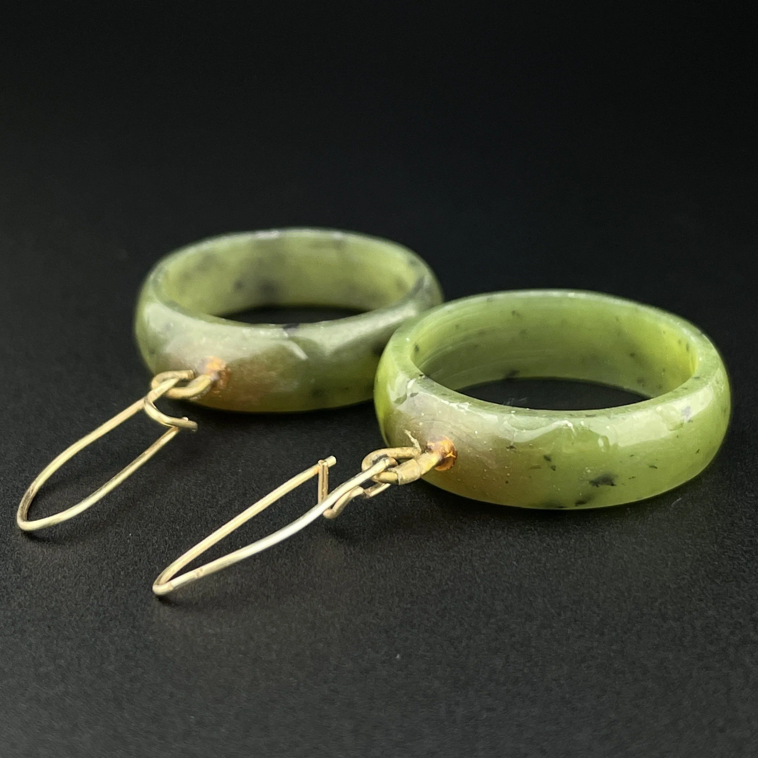 Vintage Gold Nephrite Jade Hoop Earrings