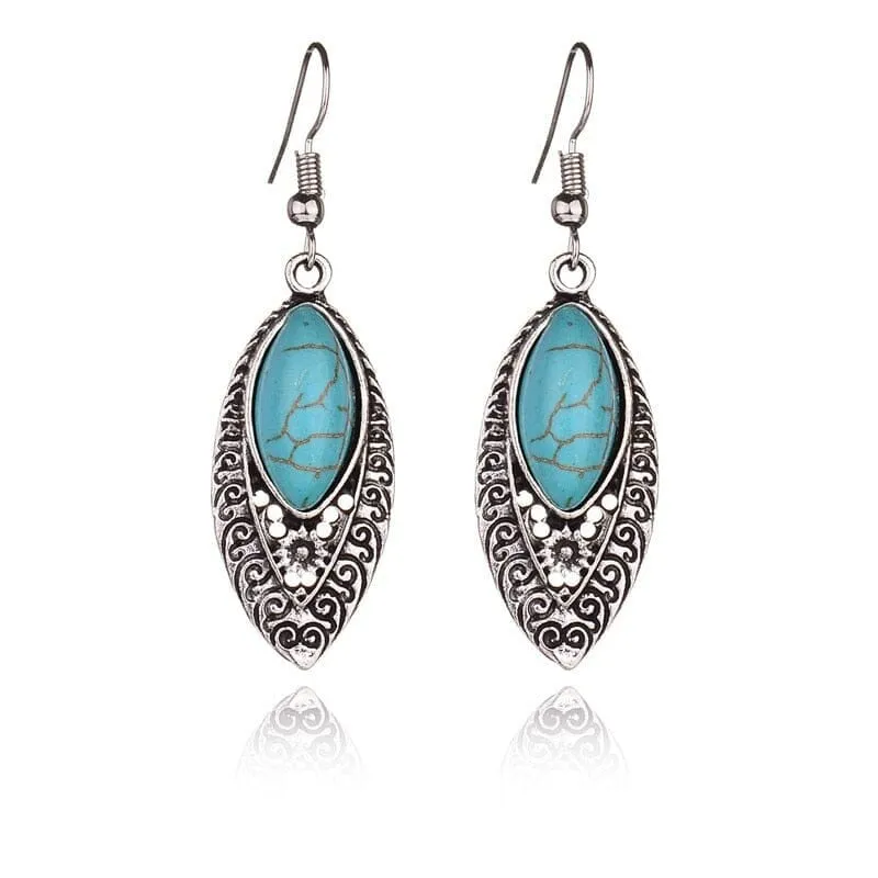 Vintage Marquise Blue Turquoise Stone Dangle Earrings