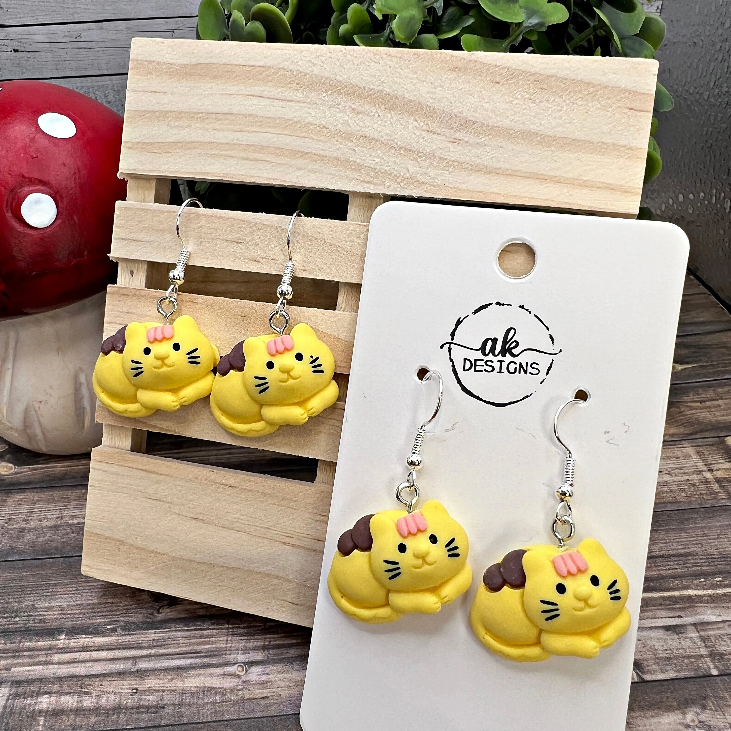 Yellow Kawaii Cartoon Cat Resin  Earrings, Hypoallergenic Gift - Clearance