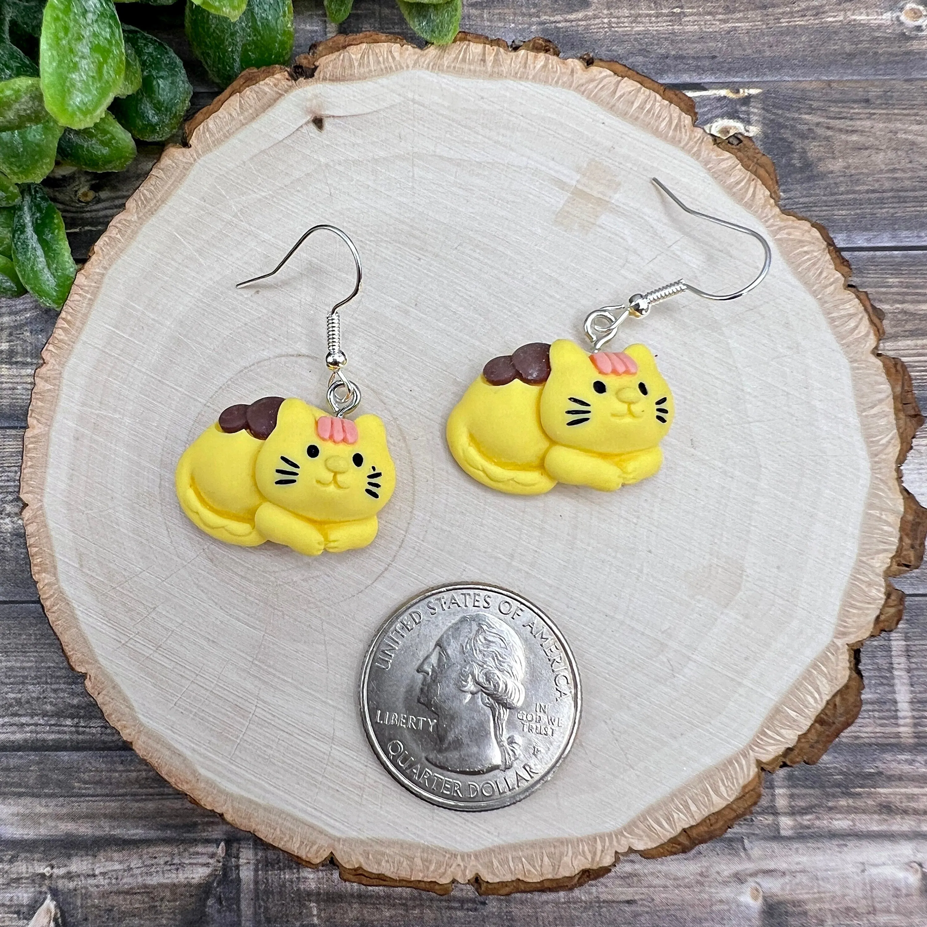 Yellow Kawaii Cartoon Cat Resin  Earrings, Hypoallergenic Gift - Clearance