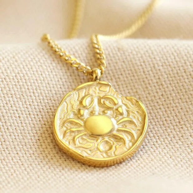 Zodiac Gold Cancer Coin Pendant Necklace