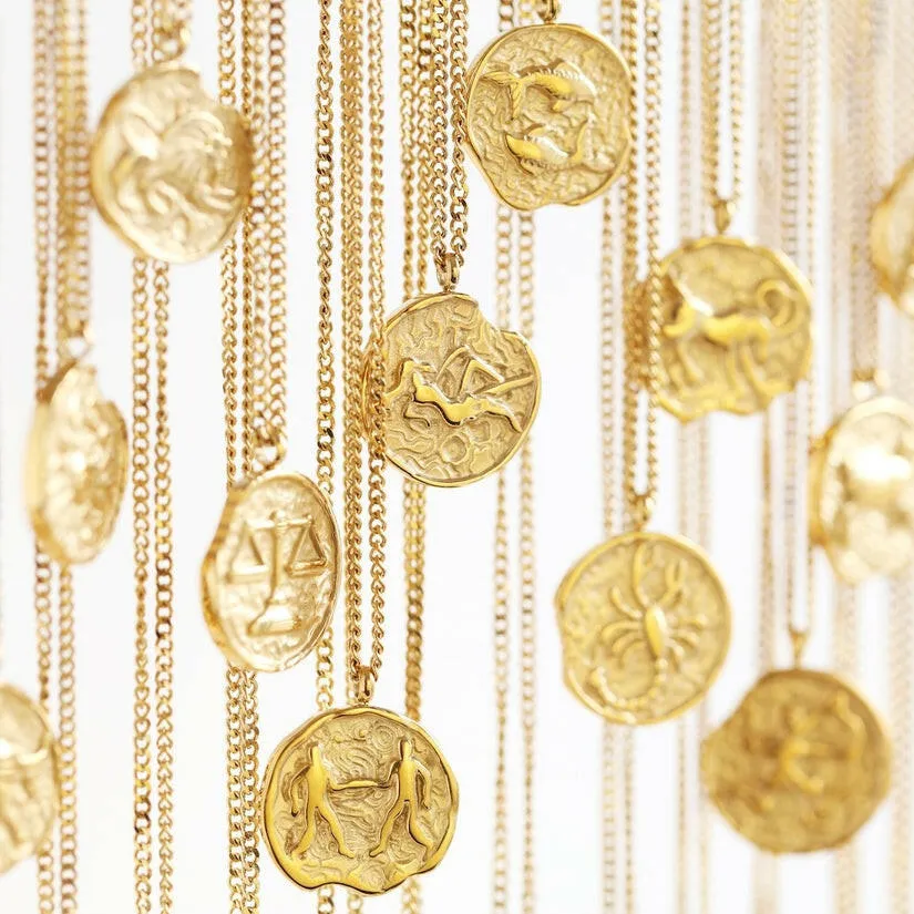 Zodiac Gold Cancer Coin Pendant Necklace